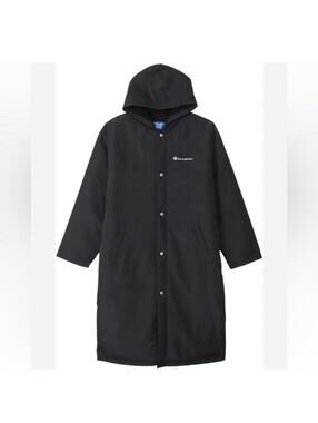 Champion Black Long Winter Coat Jacket Men’s Small Button-Up Pockets New